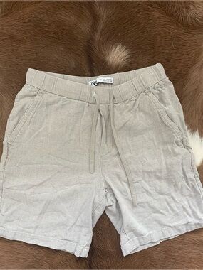 Zara Men’s Beige Drawstring Shorts | Elastic Waist Casual Lightweight Size Small